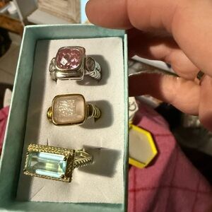 Elegant Silver, Gold, and Blue Gemstone Ring Set